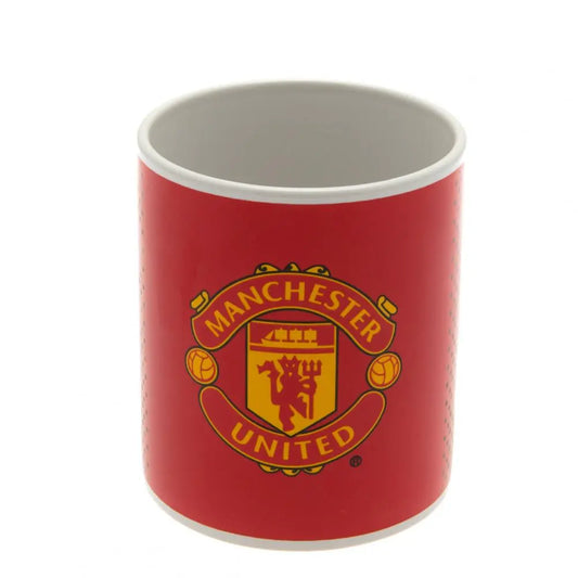 Red Manchester United mug with logo on a white background