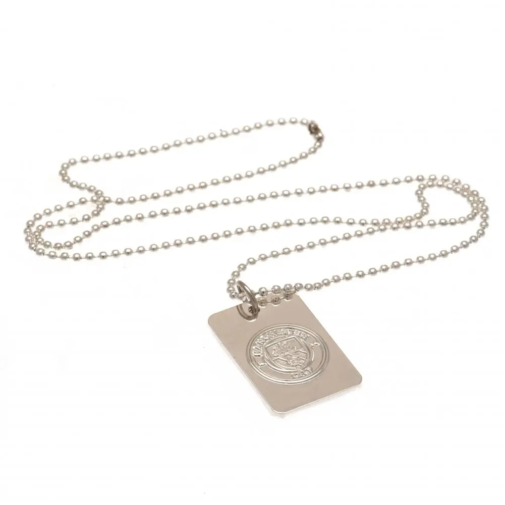 Manchester City Silver Plated Dog Tag & Chain Full View