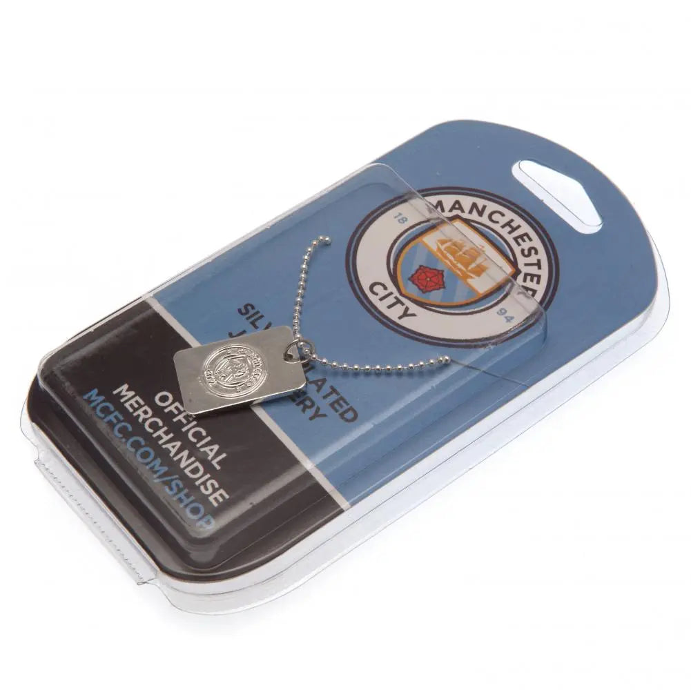 Manchester City Silver Plated Dog Tag & Chain Packaged