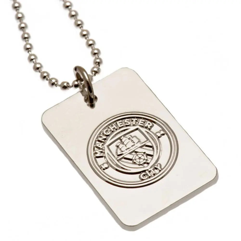Manchester City Silver Plated Dog Tag & Chain