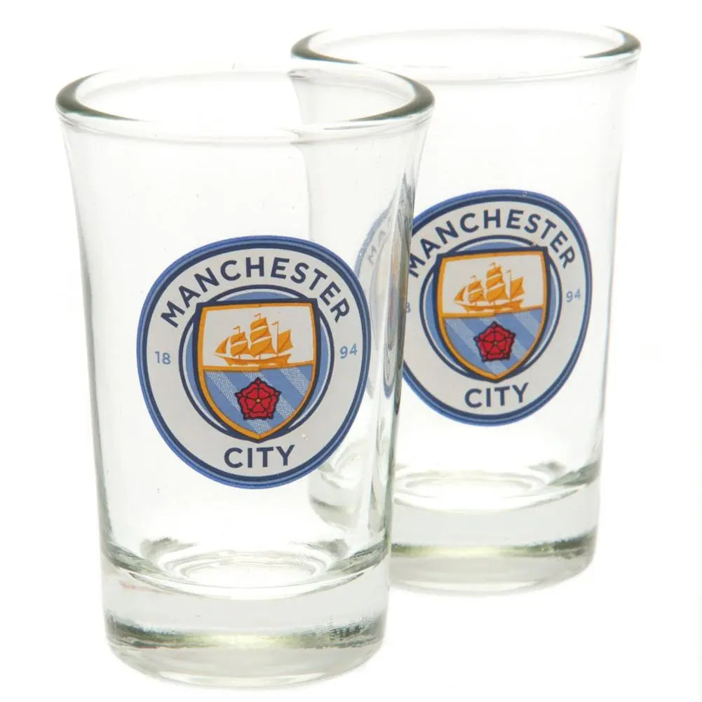 Manchester City 2 Pack Shot Glass Set Close Up