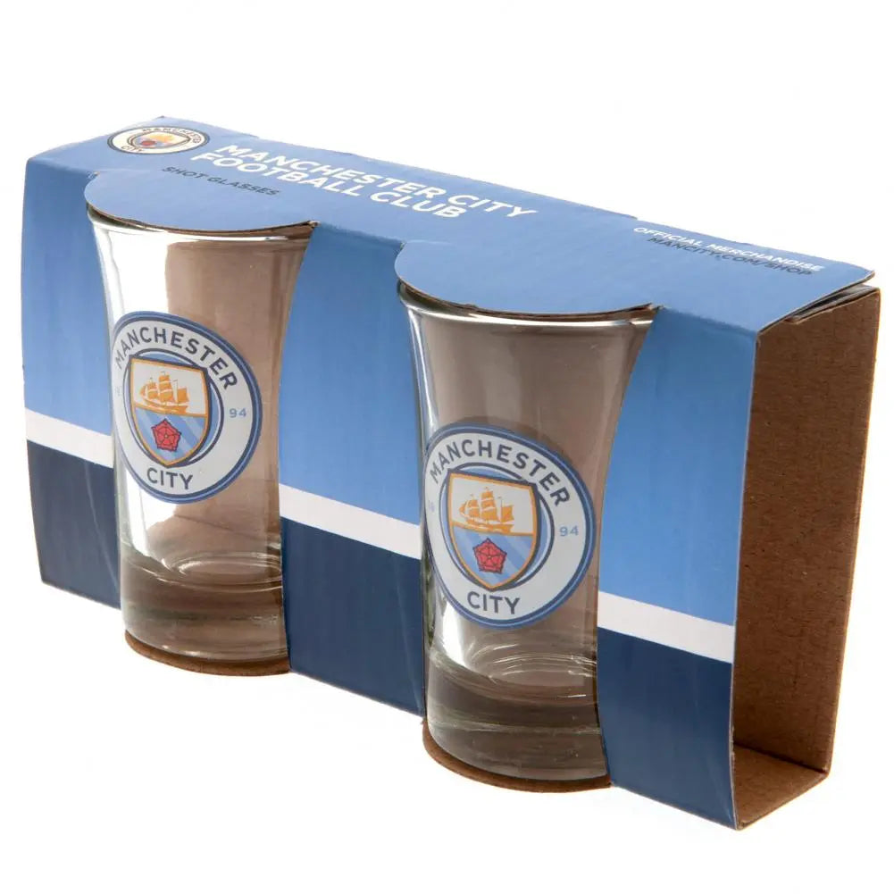 Manchester City 2 Pack Shot Glass Set Packaged