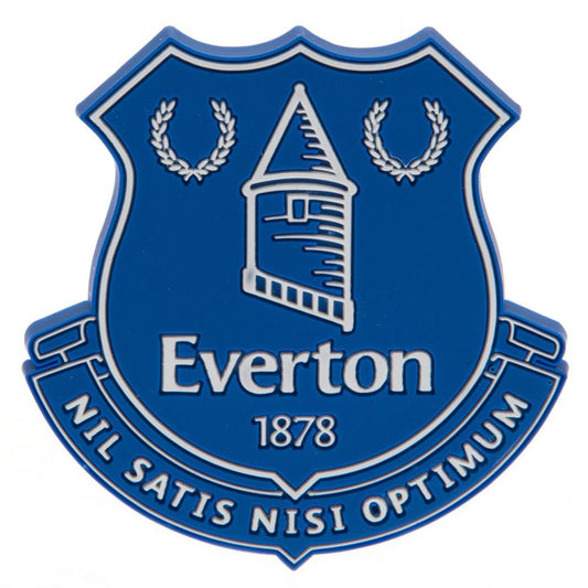 Everton logo with blue background and white text and design elements.