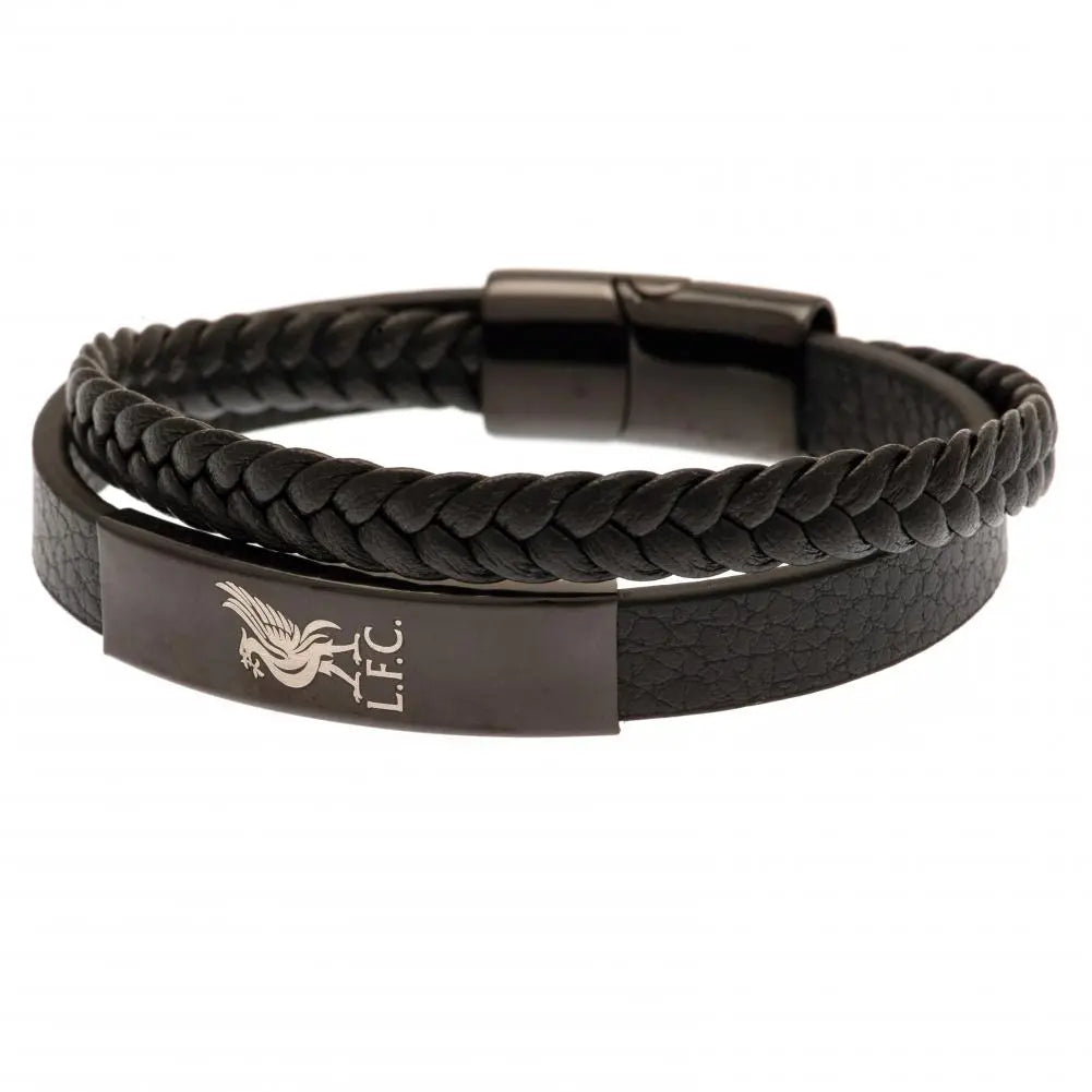 Liverpool FC Black IP Leather Bracelet Main View