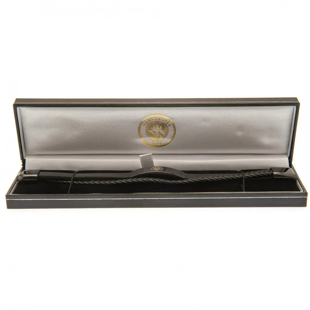 Manchester City Black IP Leather Bracelet In Box