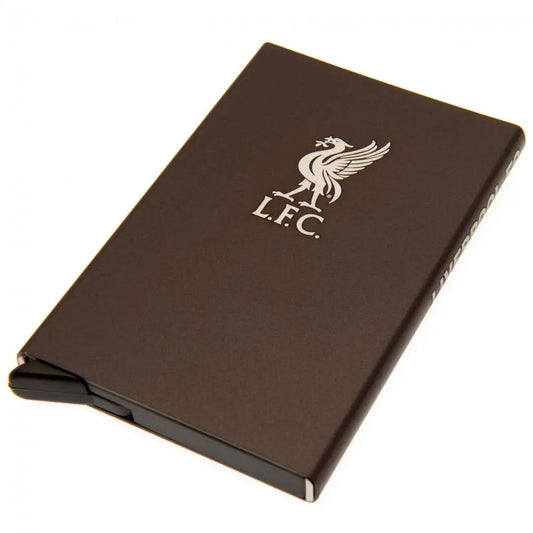 Brown credit card holder with LFC logo on a white background