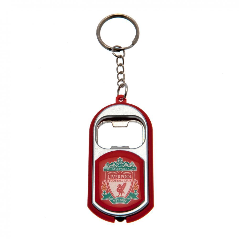 Keychain with bottle opener and Liverpool FC logo on a white background