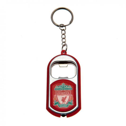 Keychain with bottle opener and Liverpool FC logo on a white background