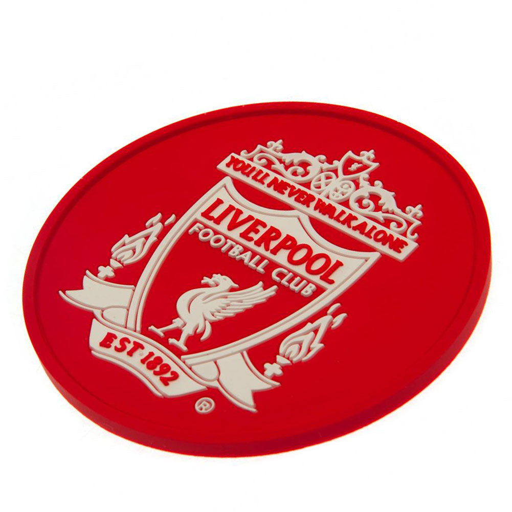 Red coaster with Liverpool Football Club logo on a white background