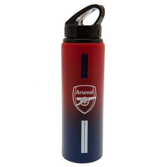 An aluminium drinks bottle with a slim design featuring the Arsenal football club crest, primarily in red and blue colors.