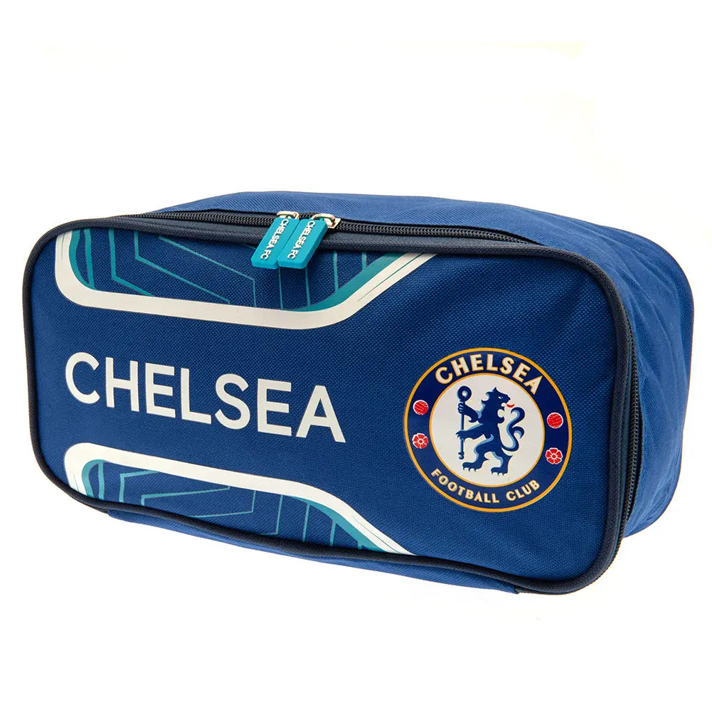 Blue shoe bag with Chelsea Football Club logo on a white background