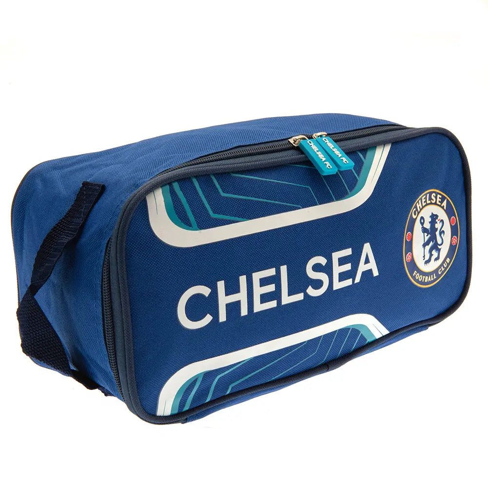 Blue shoe bag with 'Chelsea' branding on a white background