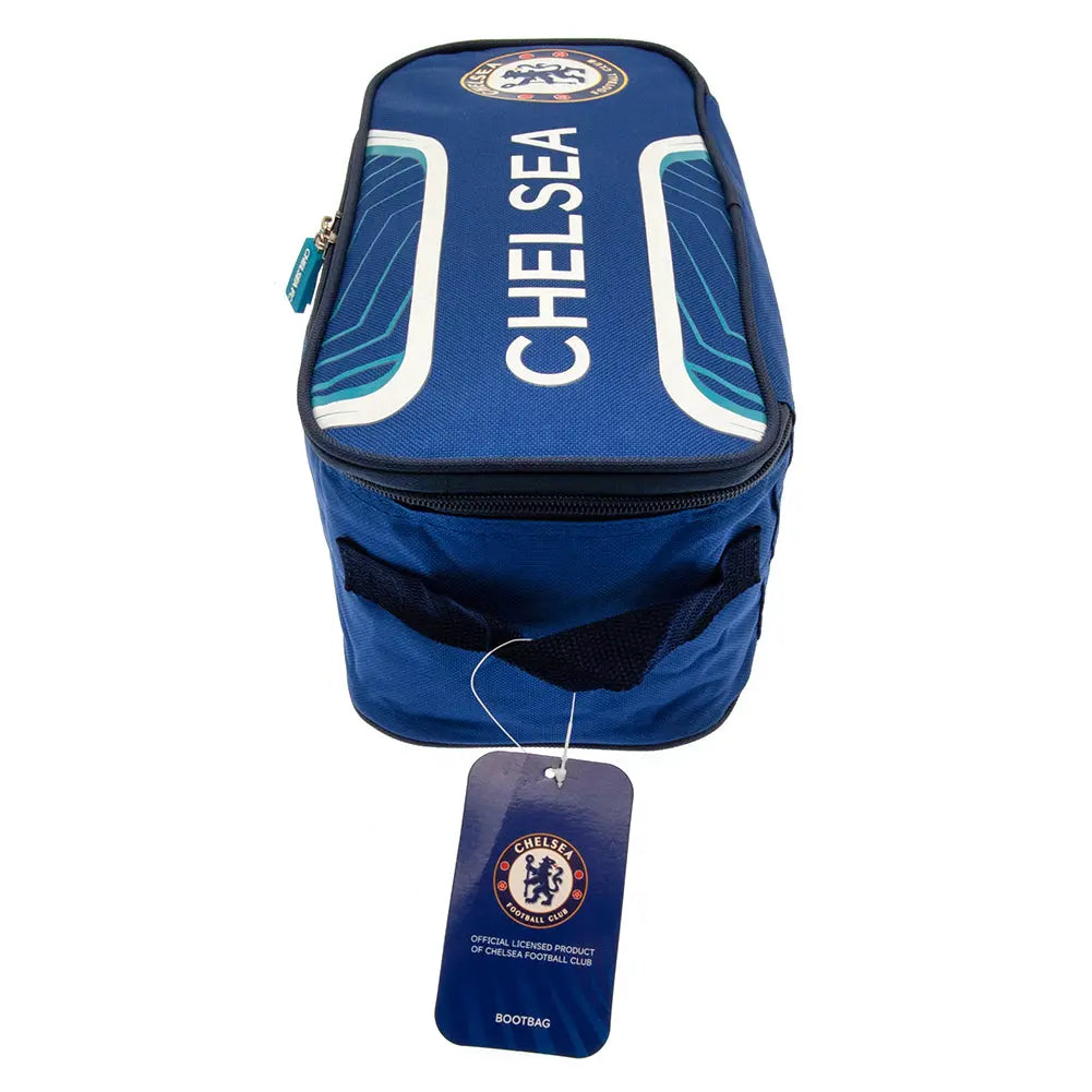 Blue shoe bag with 'Chelsea' branding on a white background