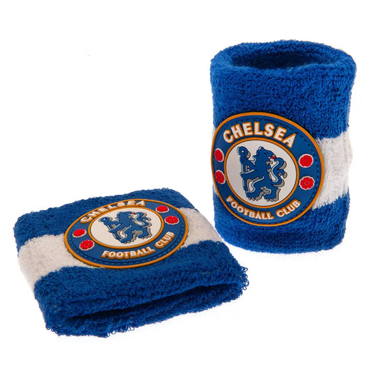 Two blue wristbands with the Chelsea FC crest in the center, featuring white and red details.