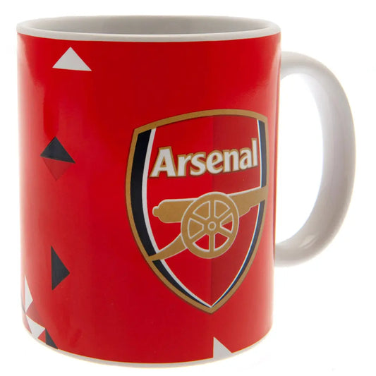 A ceramic Arsenal FC mug with club colors and iconic club crest with particle design.