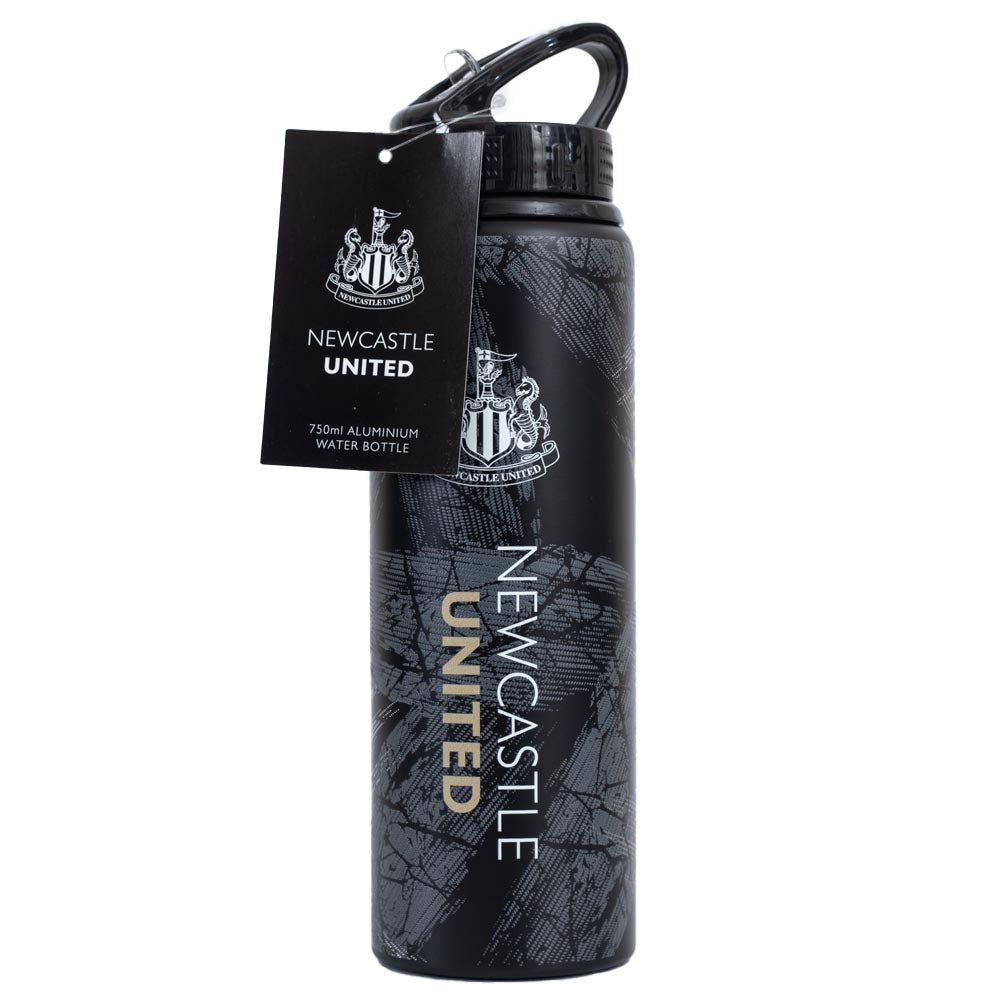 Newcastle United water bottle with carabiner on a white background