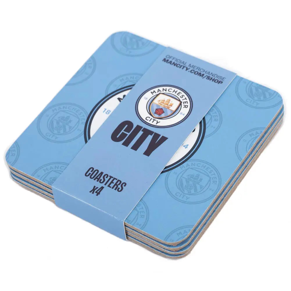Manchester City 4 Pack Cork Coasters Packaged