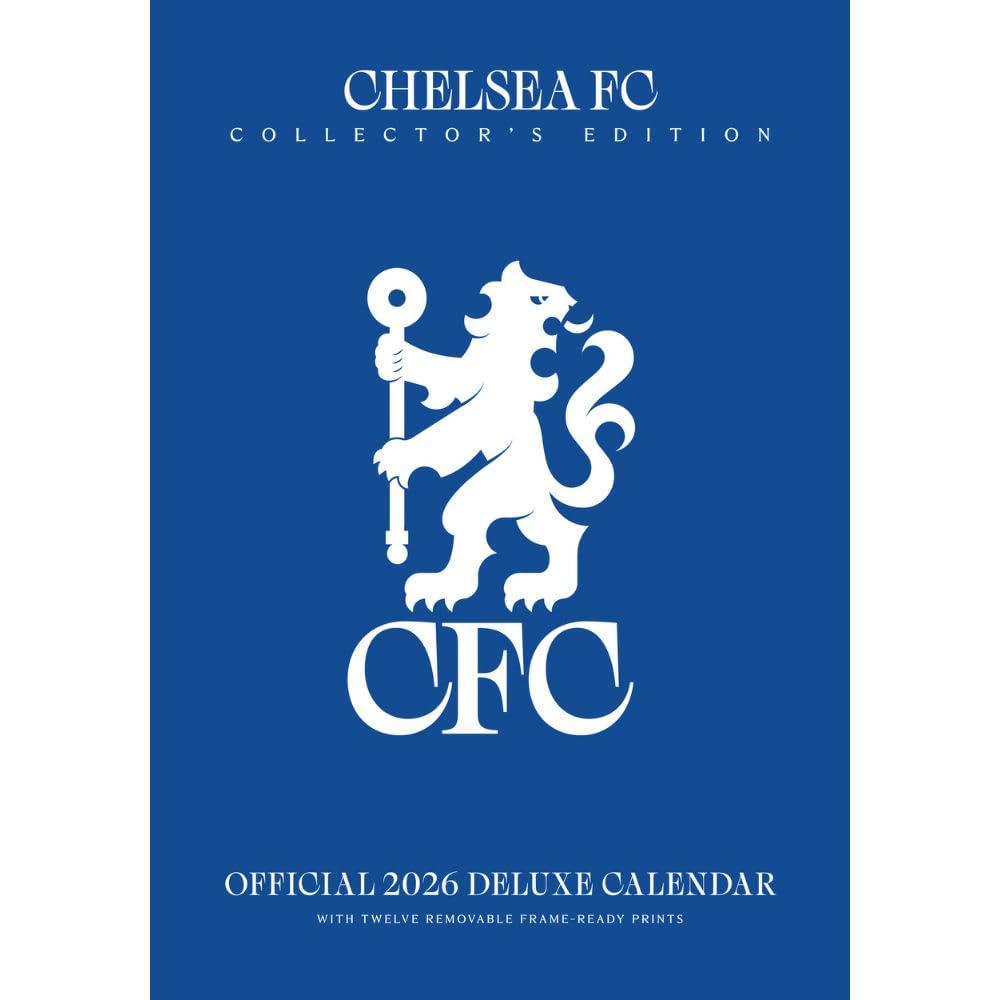 Chelsea FC collector's edition 2026 deluxe calendar with lion emblem on blue background