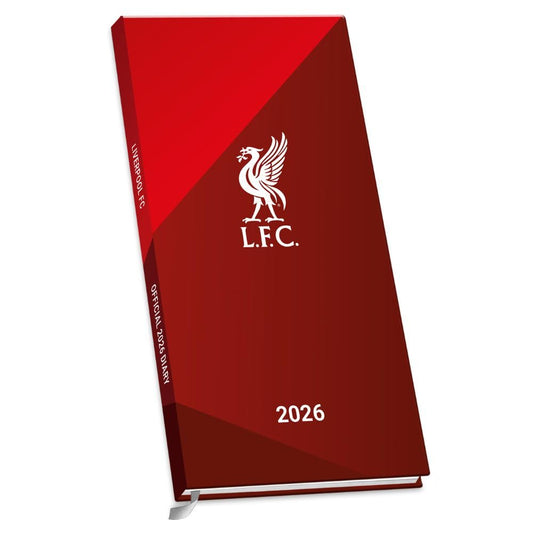 Red diary with Liverpool F.C. logo and '2026' on a white background