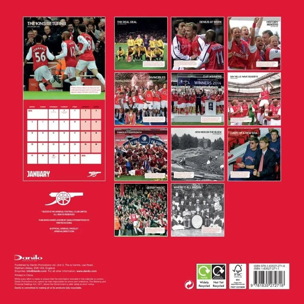Arsenal FC Legends Square Calendar Back