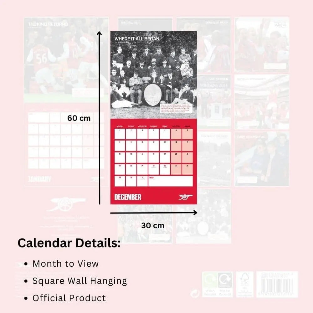 Arsenal FC Legends Square Calendar Dimensions
