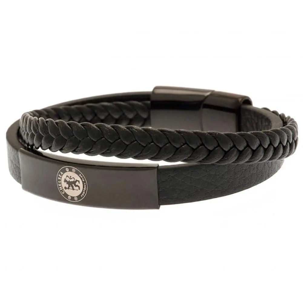 Chelsea FC Black IP Leather Bracelet Main