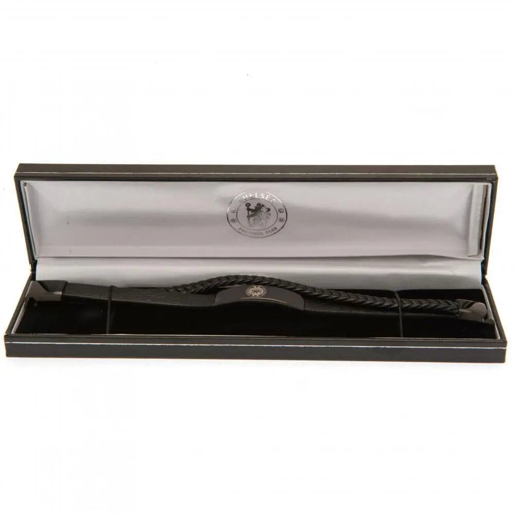 Chelsea FC Black IP Leather Bracelet Boxed