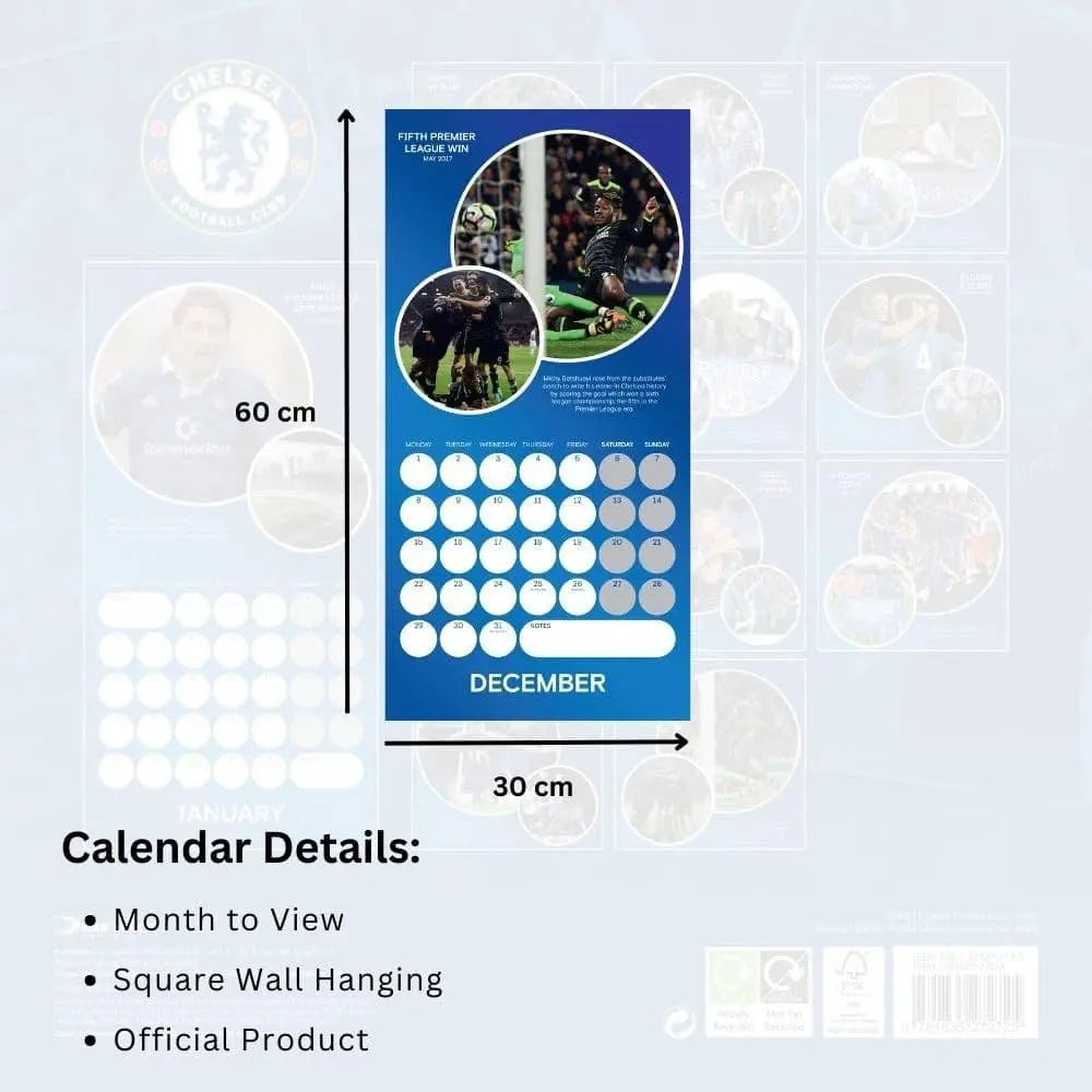Chelsea FC 2025 Legends Calendar Dimensions