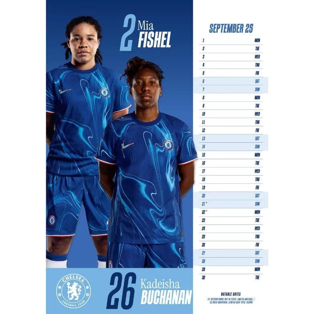 Chelsea FC Women's 2025 Calendar Month View2