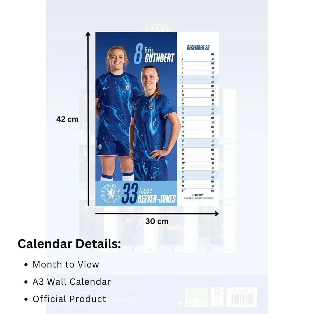 Chelsea FC Women's 2025 Calendar Dimensions