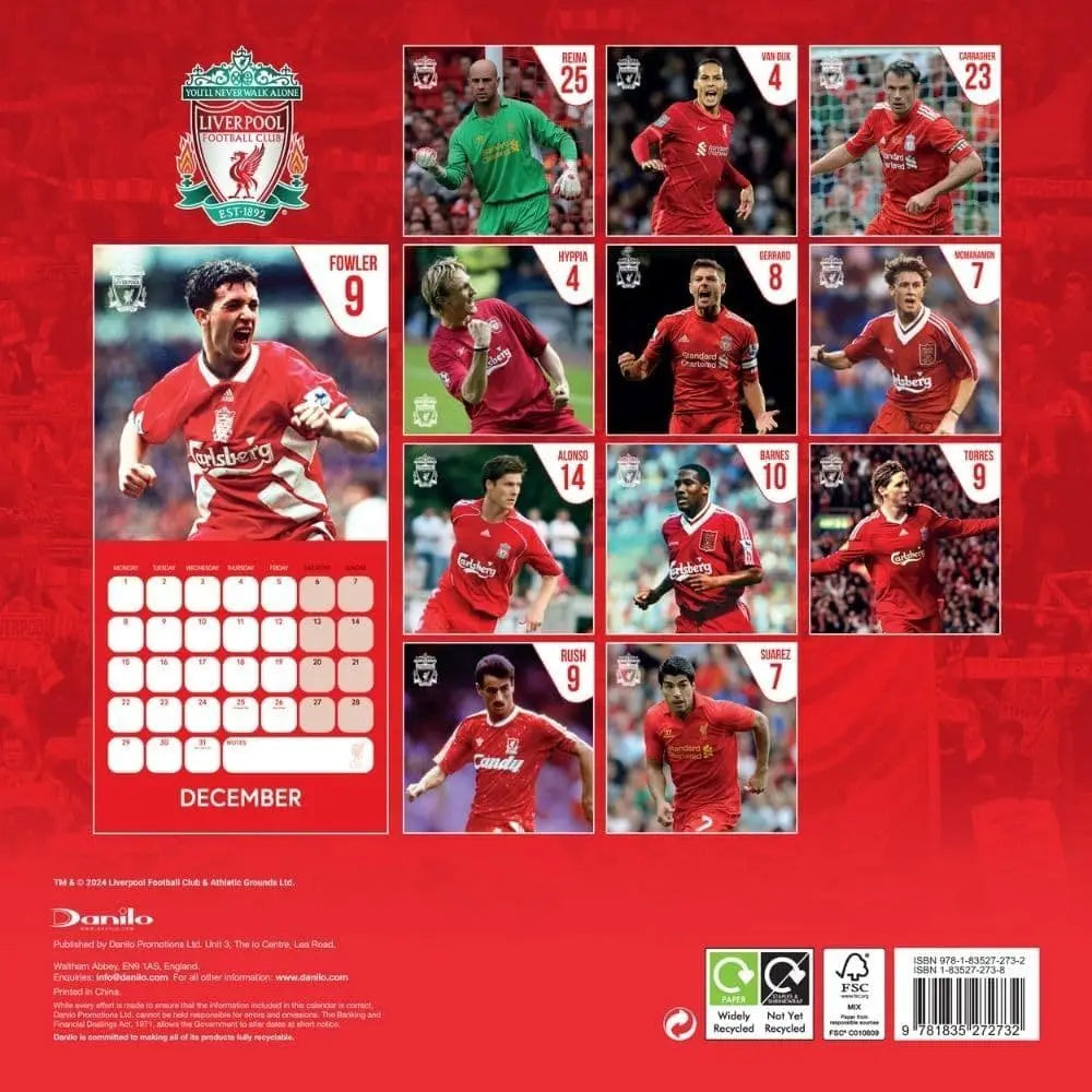Liverpool FC 2025 Legends Square Calendar Back Page