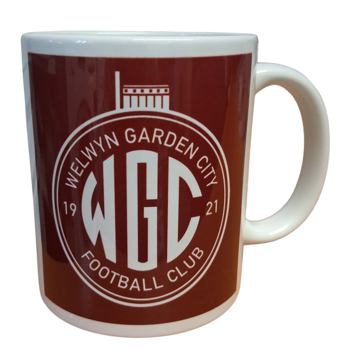 Welwyn Garden City FC claret mug with white club crest