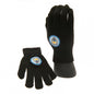 Black Manchester City Kids gloves with a logo on a white background