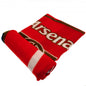 Red fleece blanket with 'Arsenal' branding on a white background
