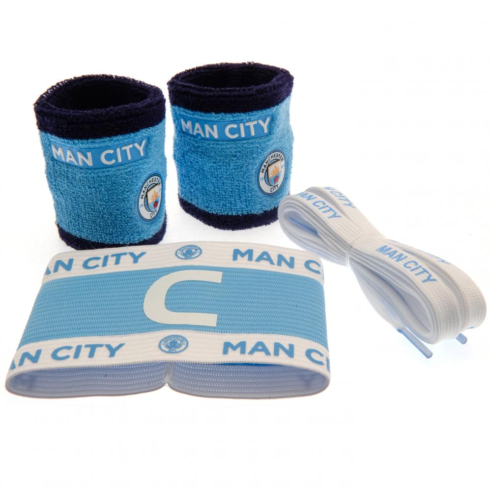 Manchester City accessories set with wristbands, captain's armband and boot laces