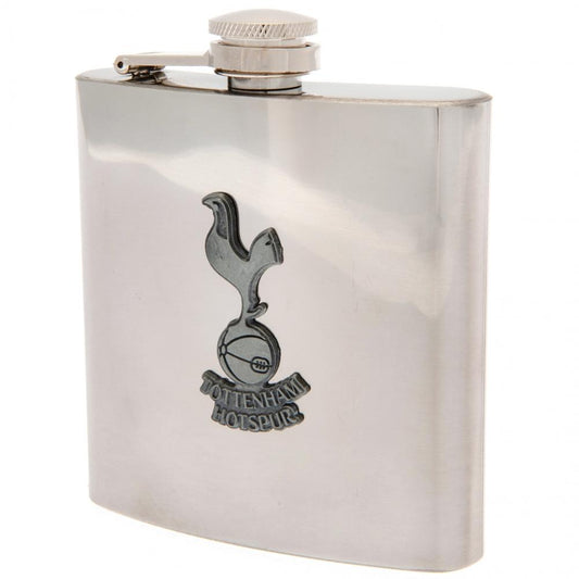 Stainless steel flask with Tottenham Hotspur logo on a white background