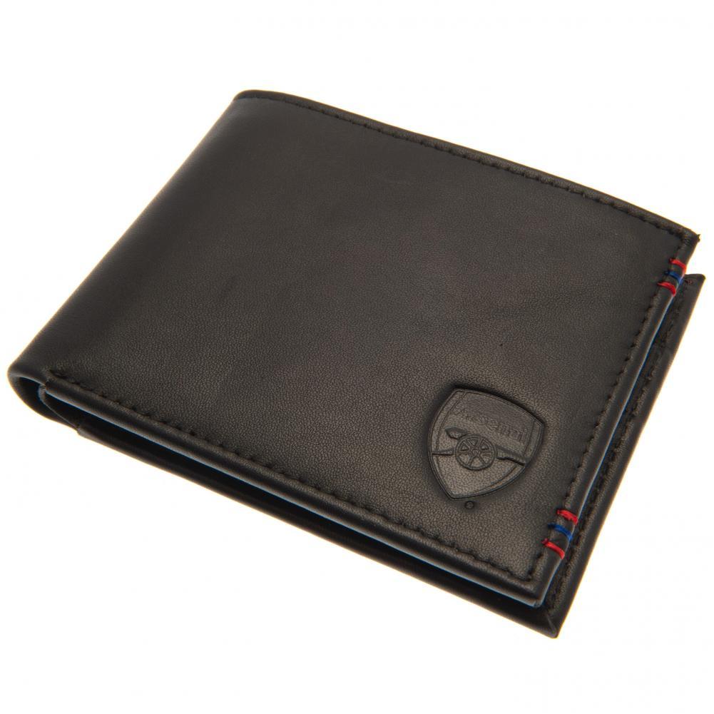Arsenal FC black leather wallet with a logo on a white background