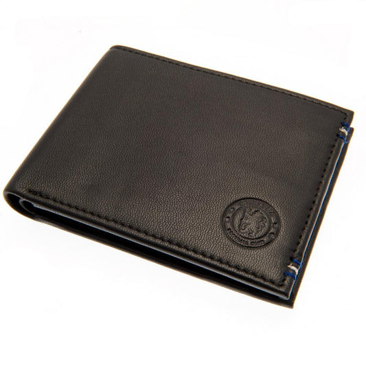 Chelsea FC black leather wallet with a brand logo 