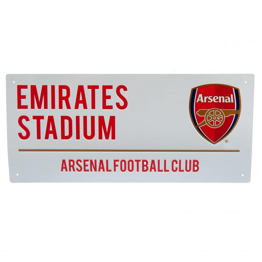 Arsenal Football Club sign with Emirates Stadium text and logo on a white background