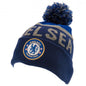 Blue beanie with pom-pom featuring Chelsea Football Club logo on a white background