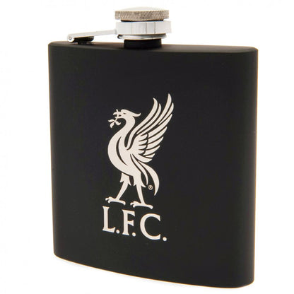 Black Liverpool FC flask with white logo and 'LFC' text on a white background