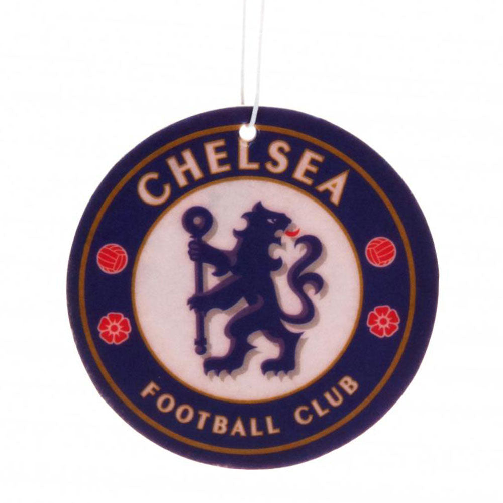 Chelsea Football Club logo on a round blue and white sign with a lion emblem.
