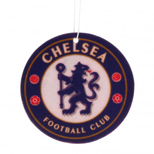 Chelsea Football Club logo on a round blue and white sign with a lion emblem.