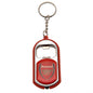 Red Arsenal keychain with bottle opener and light on a white background