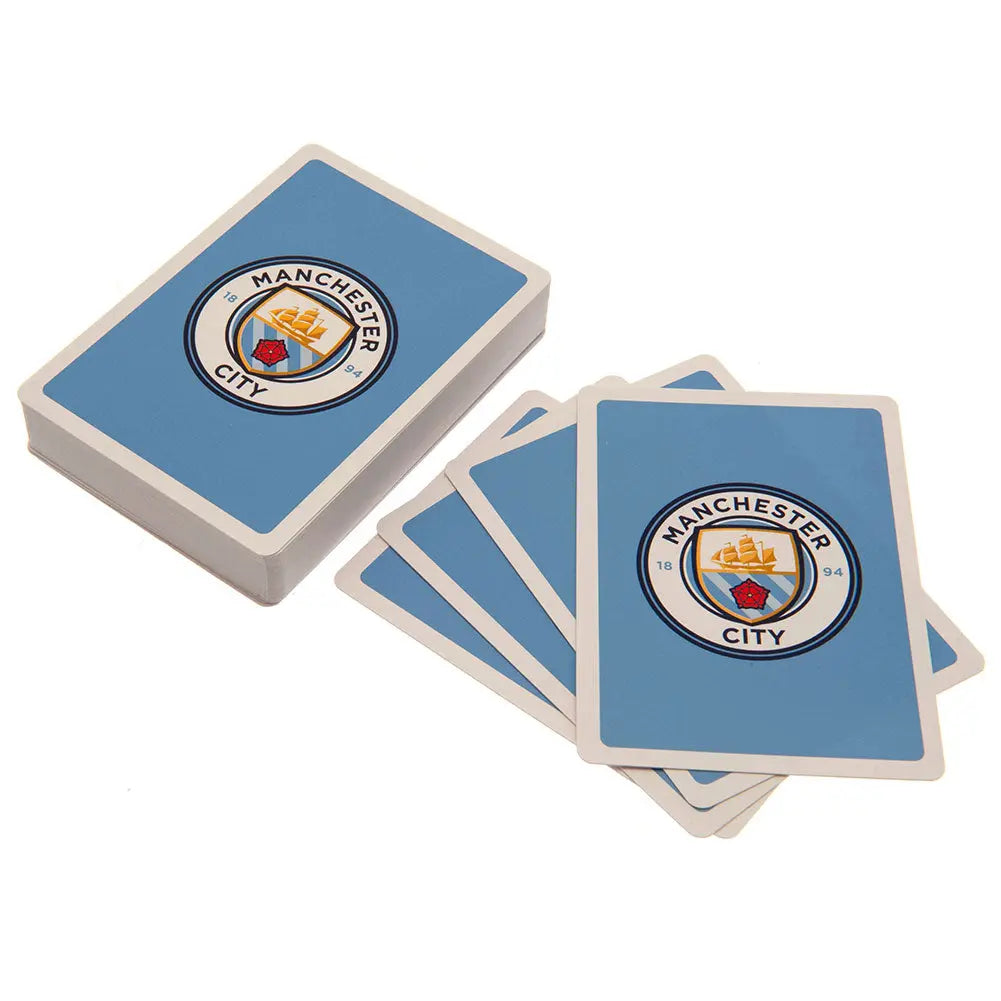 Manchester City branded playing cards on a white background