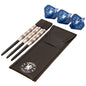 Chelsea FC dart set with black case and darts featuring a logo on a white background