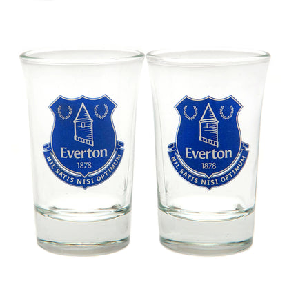 Two clear glasses with Everton logo on a white background