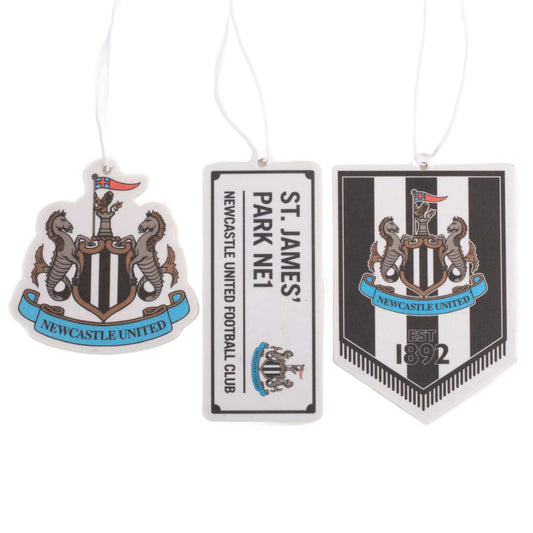 Three air fresheners with Newcastle United logo and branding on a white background