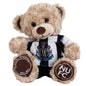 Teddy bear wearing a Newcastle United football club shirt on a white background