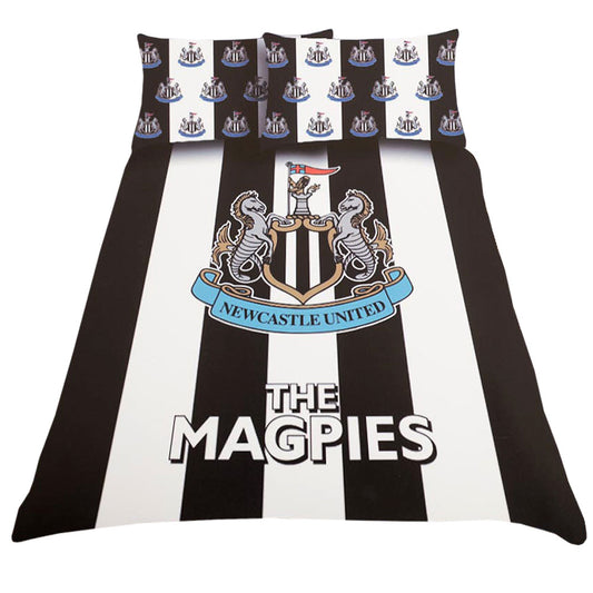 Newcastle United themed bedding set with black and white stripes and club logo.